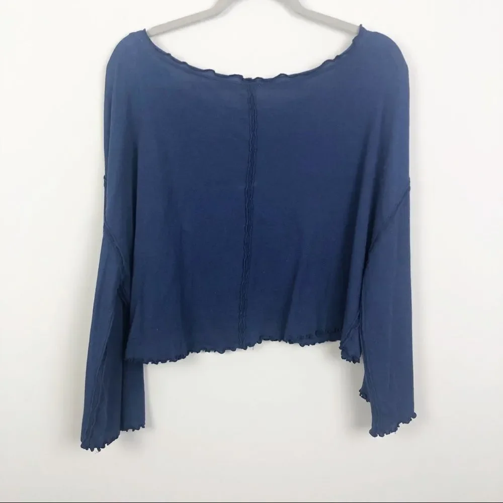 FREE PEOPLE We the Free | NEW Dark Blue Cropped Long Sleeve Top Women’s Size S
